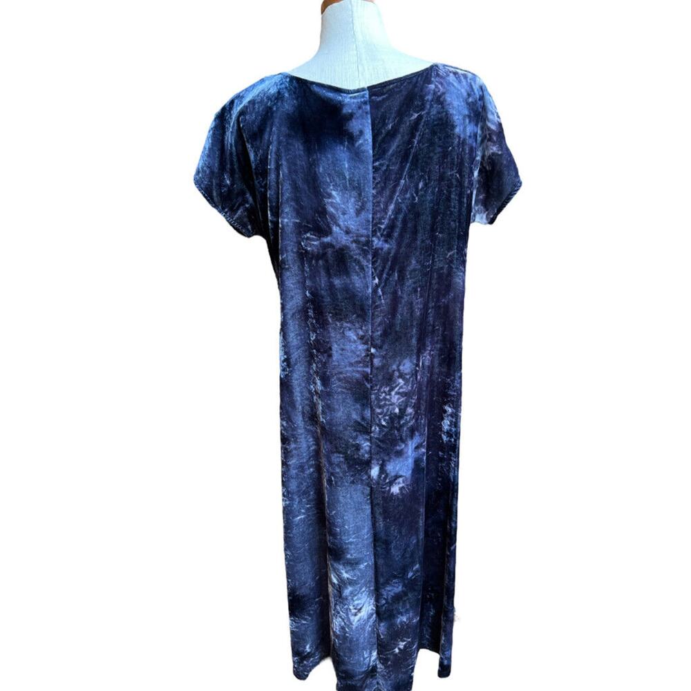 Pure Jill Deep Blue Tie-Dyed Velvet Velour Short Sleeve Dress NWT Medium Petite - Picture 5 of 12